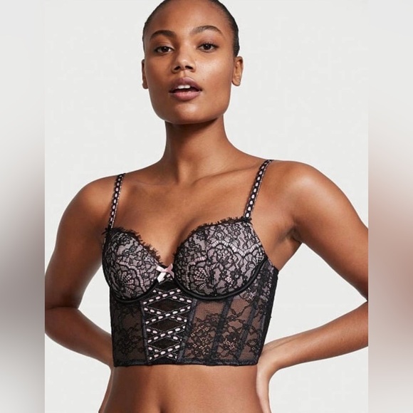 Victoria Secret Dream Angels Black Lace/Light Pink Corset size L - Picture 8 of 10